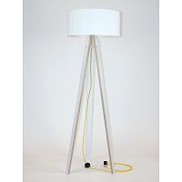 Biela stojacia lampa s bielym tienidlom a žltým káblom Ragaba Wanda