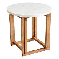 Biely mramorový odkladací konferenčný stolík s podnožou z dubového dreva RGE Accent, ⌀ 50 cm
