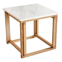 Biely mramorový odkladací konferenčný stolík s podnožou z dubového dreva RGE Accent, šírka 50 cm
