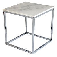 Biely mramorový odkladací stolík s chrómovanou podnožou RGE Accent, šírka 50 cm