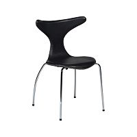 Čierna kožená jedálenská stolička s pochrómovanou podnožou DAN–FORM Dolphin