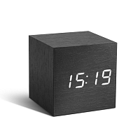 Čierny budík s bielym LED displejom Gingko Cube Click Clock