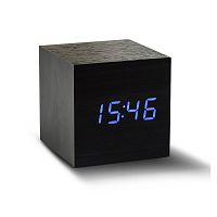 Čierny budík s modrým LED displejom Gingko Cube Click Clock