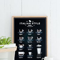 Čierny plagát Follygraph Italian Style Coffee, 21 x 30 cm
