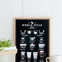 Čierny plagát Follygraph World Style Coffee, 21 x 30 cm