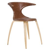 Hnedá kožená jedálenská stolička s prírodnou podnožou DAN–FORM Flair