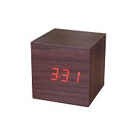 Hnedý budík s červeným LED displejom Gingko Cube Click Clock