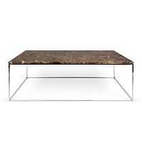 Hnedý mramorový konferenčný stolík s chrómovými nohami TemaHome Gleam, 120 cm