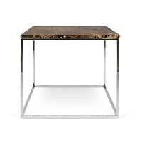 Hnedý mramorový konferenčný stolík s chrómovými nohami TemaHome Gleam, 50 cm