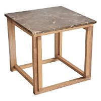 Hnedý mramorový odkladací stolík s podnožou z dubového dreva RGE Accent, šírka 50 cm
