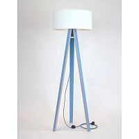Modrá stojacia lampa s bielym tienidlom a čierno-bielym káblom Ragaba Wanda