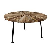 Odkladací stolík z teakového dreva a čiernymi nohami HSM Collection Sun Round, ⌀ 80 cm