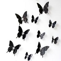 Sada 12 čiernych adhezívnych 3D samolepiek Ambiance Fanastick Wall Butterflies