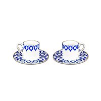 Sada 2 porcelánových šálok s tanierikmi Vivas Ikat, 330 ml