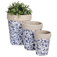 Sada 3 modro-bielych keramických kvetináčov Esschert Design