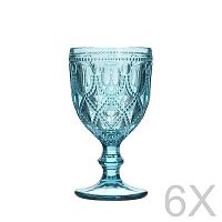 Sada 6 sklenených transparentných modrých pohárov InArt Glamour Beverage Foot, výška 16 cm
