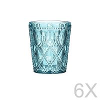 Sada 6 sklenených transparentných modrých pohárov InArt Glamour Beverage, výška 10,5 cm