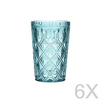 Sada 6 sklenených transparentných modrých pohárov InArt Glamour Beverage, výška 13,5 cm