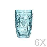 Sada 6 sklenených transparentných modrých pohárov InArt Glamour Beverage, výška 13 cm