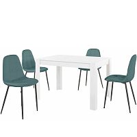 Set bieleho jedálenského stola a 4 modrých jedálenských stoličiek Støraa Lori Lamar