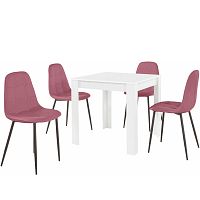 Set bieleho jedálenského stola a 4 ružových jedálenských stoličiek Støraa Lori Lamar Duro