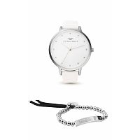 Set dámskych hodiniek s bielym koženým remienkom a náramku Victoria Walls