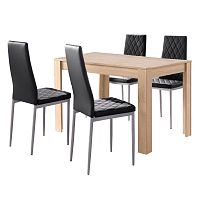 Set jedálenského stola v dubovom dekore a 4 čiernych jedálenských stoličiek Støraa Lori and Barak, 120 x 80 cm