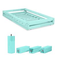 Set modrej zásuvky pod posteľ a 4 predĺžených nôh Benlemi, pre posteľ 80 x 180 cm
