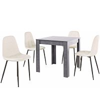 Set sivého jedálenského stola a 4 bielych jedálenských stoličiek Støraa Lori Lamar Duro