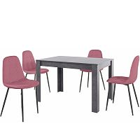 Set sivého jedálenského stola a 4 ružových jedálenských stoličiek Støraa Lori Lamar