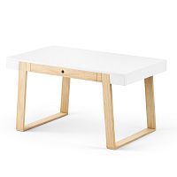 Stôl z dubového dreva s bielou doskou a bielymi detailmi Absynth Magh, 140 x 80 cm
