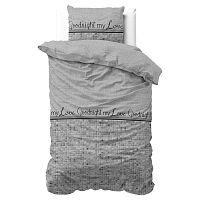 Tmavosivé obliečky z mikroperkálu Sleeptime Goodnight my Love, 140 x 220 cm