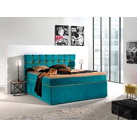 Tyrkysovožltá dvojlôžková boxspring posteľ Sinkro Play Safe, 200 x 200 cm