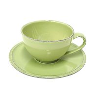 Zelená kameninová šálka na čaj s tanierikom Costa Nova Friso, objem 260 ml