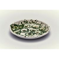 Zeleno-biely smaltovaný tanier Kapka Floral Madness, Ø 24,5 cm