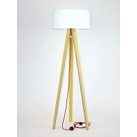 Žltá stojacia lampa s bielym tienidlom a červeným káblom Ragaba Wanda