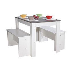 Bielo-sivý jedálenský stôl s 2 lavicami Symbiosis Pearl