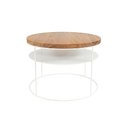 Biely konferenčný stolík s doskou z dubového dreva Take Me HOME Nysa, ⌀ 60 cm