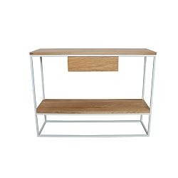 Biely konzolový stolík s doskou z dubového dreva Take Me HOME Lubin, 100 × 30 cm