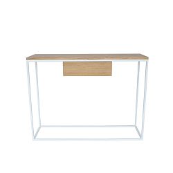 Biely konzolový stolík s doskou z dubového dreva Take Me HOME Radom, 100 × 30 cm