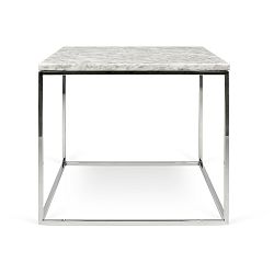 Biely mramorový konferenčný stolík s chrómovými nohami TemaHome Gleam, 50 cm