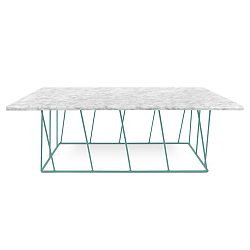 Biely mramorový konferenčný stolík so zelenými nohami TemaHome Helix, 120 cm