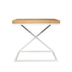 Biely odkladací stolík s doskou z dubového dreva Take Me HOME, 50 × 30 cm