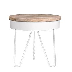 Biely príručný stolík s drevenou doskou LABEL51 Saran