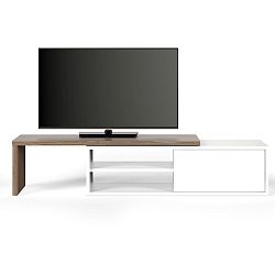 Biely televízny stolík s detailmi v dekore orechového dreva TemaHome Move