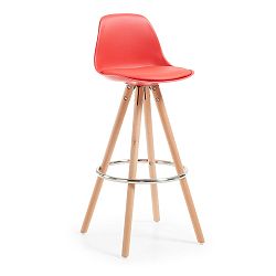 Červená barová stolička s drevenou podnožou La Forma Stag