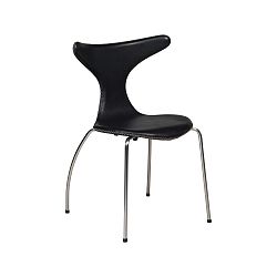 Čierna kožená jedálenská stolička s kovovou podnožou DAN–FORM Dolphin