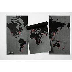 Čierna nástenná mapa sveta Palomar Pin World XL, 198 x 124 cm
