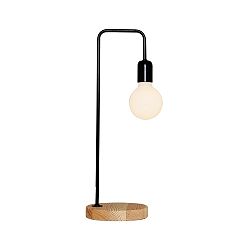 Čierna stolová lampa s dreveným podstavcom Valetta