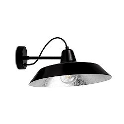 Čierne nástenné svietidlo s detailom v striebornej farbe Bulb Attack Cinco Basic
